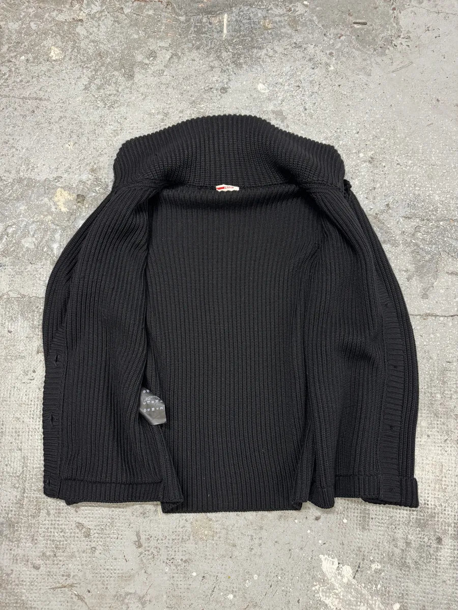 AW2011 Prada Wool Hybrid Black Buttoned Cardigan (S/M) cKAVuUO 7