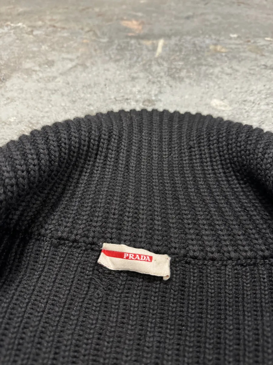 AW2011 Prada Wool Hybrid Black Buttoned Cardigan (S/M) cKAVuUO 9