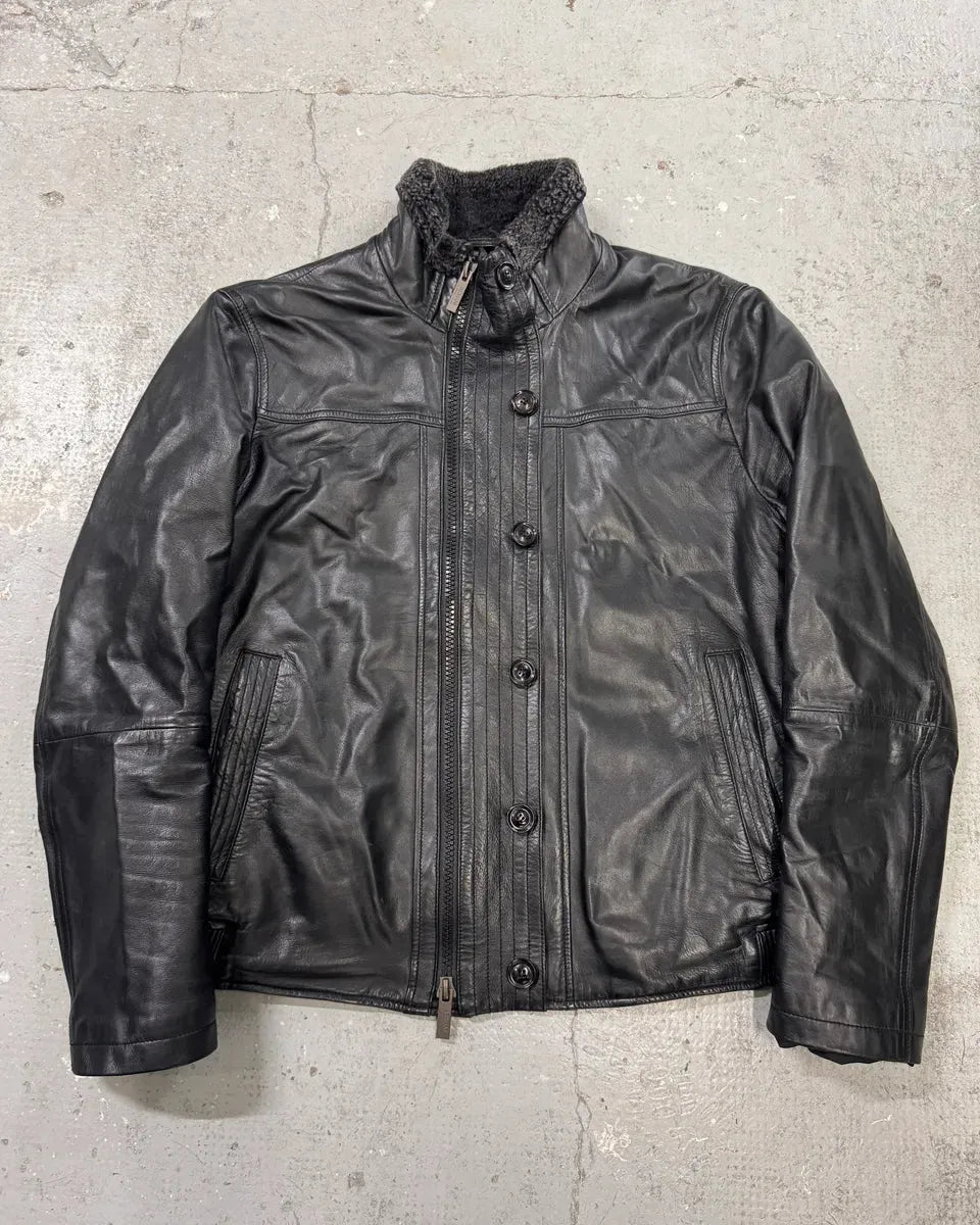 AW2012 Armani Asymmetrical Black Leather Jacket (M/L) ooHuGiM 0