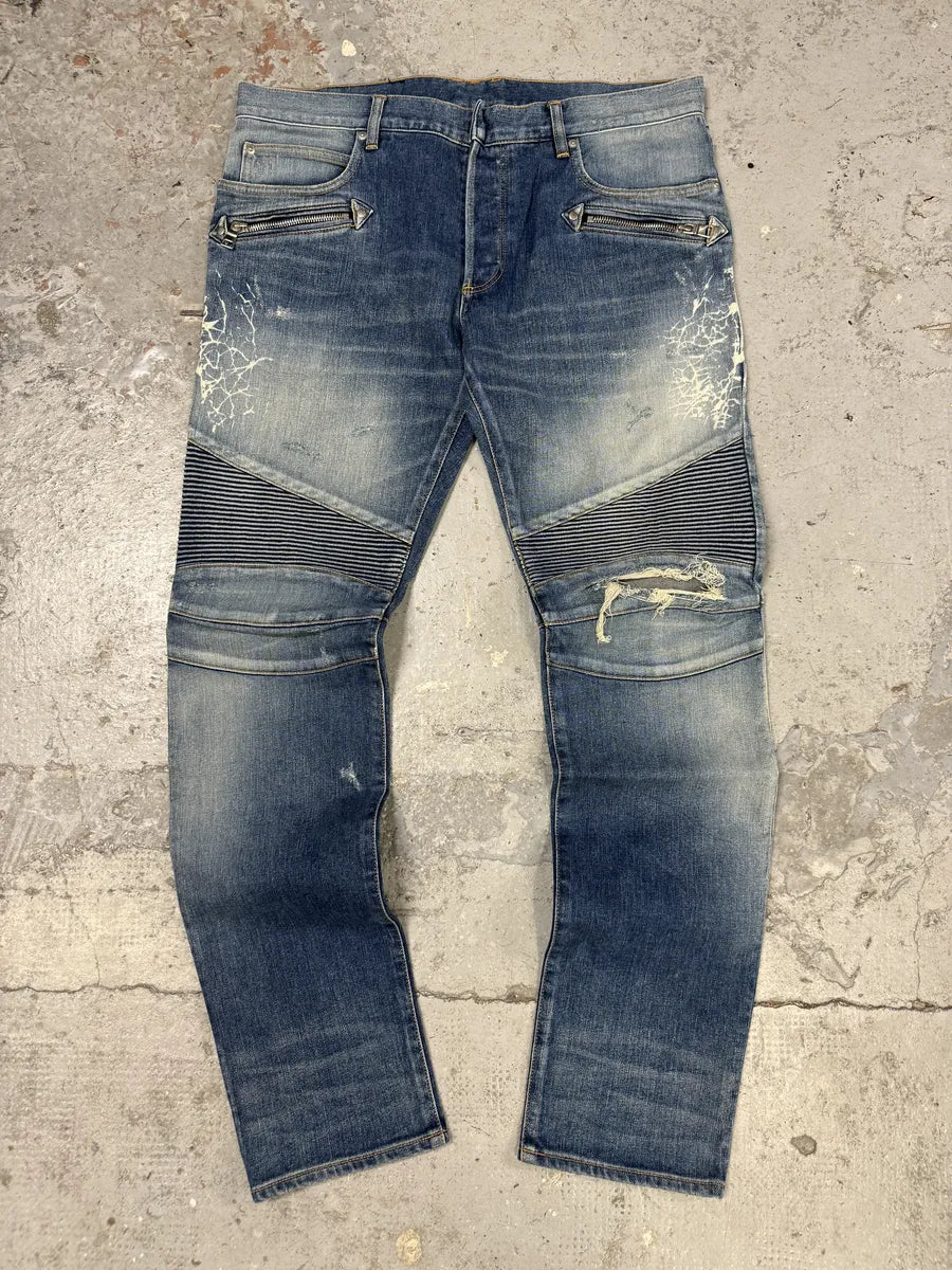AW2012 Balmain Avant-Garde Blue Biker Denim Jeans JeaAnwa 0
