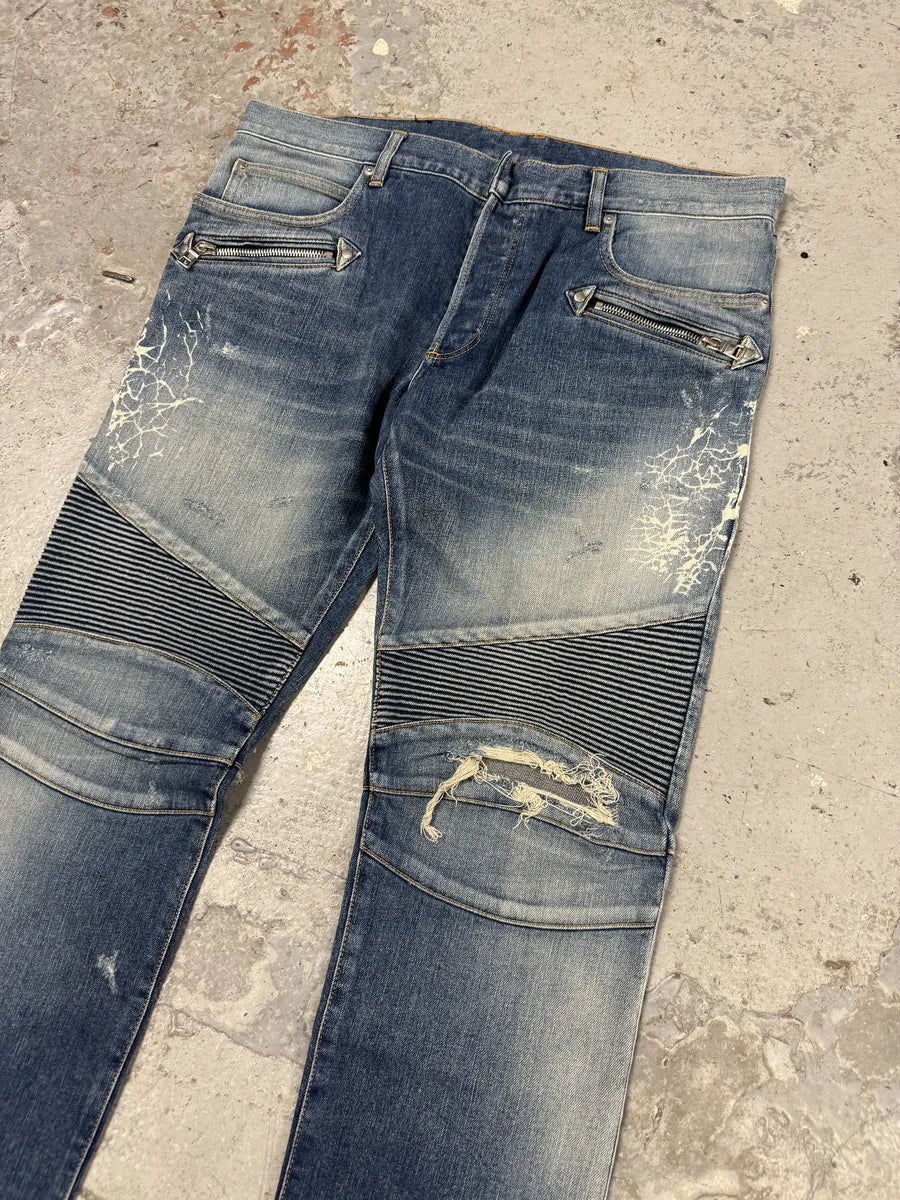 AW2012 Balmain Avant-Garde Blue Biker Denim Jeans JeaAnwa 11