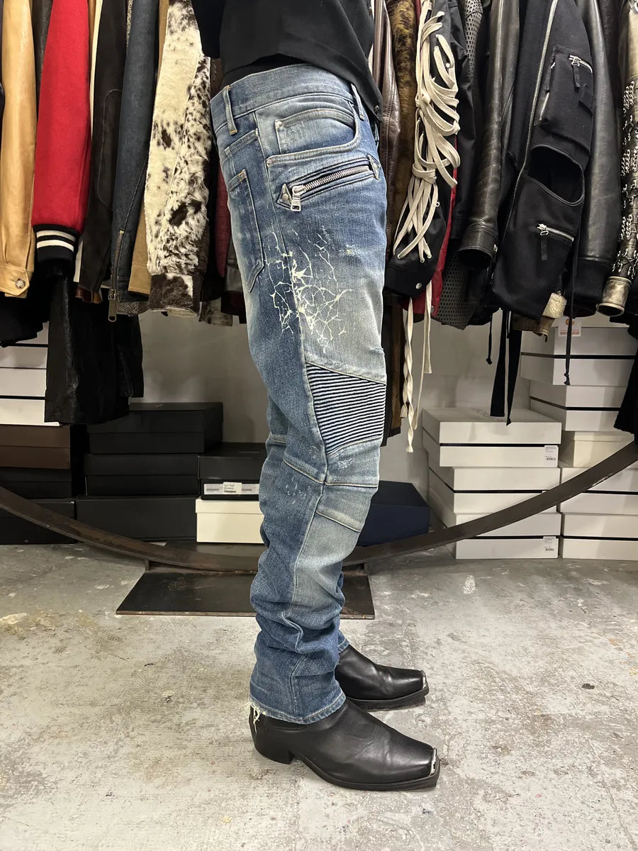 AW2012 Balmain Avant-Garde Blue Biker Denim Jeans JeaAnwa 2