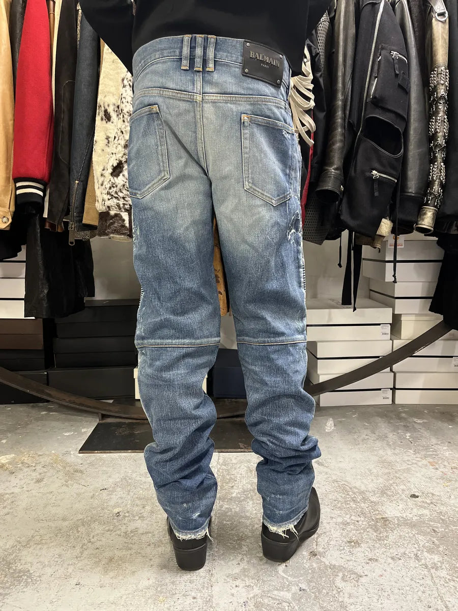 AW2012 Balmain Avant-Garde Blue Biker Denim Jeans JeaAnwa 3