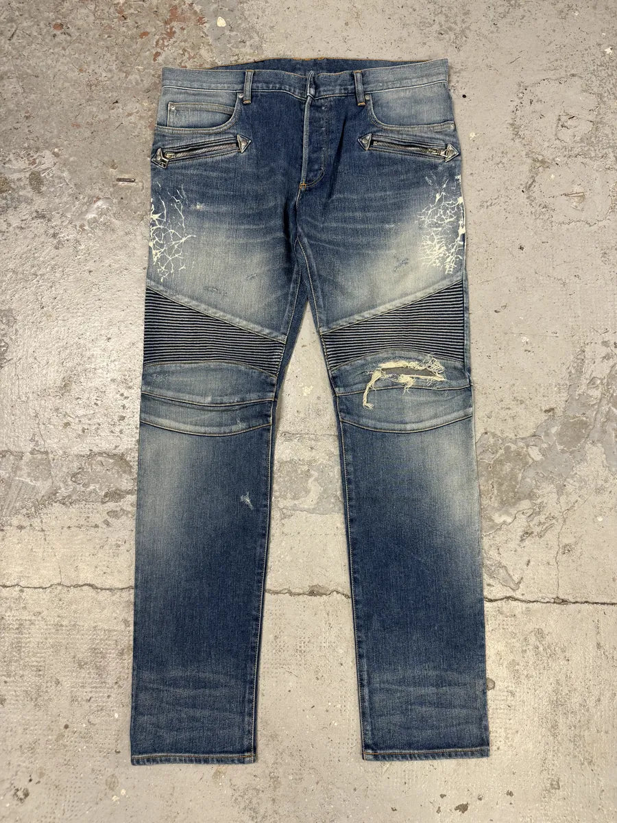 AW2012 Balmain Avant-Garde Blue Biker Denim Jeans JeaAnwa 5