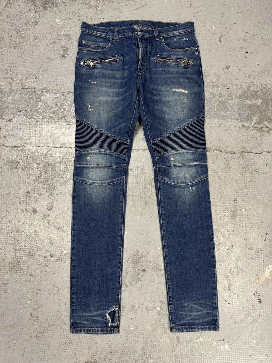 AW2012 Balmain Avant-Garde Blue Slim Denim Jeans PwjgboD 0