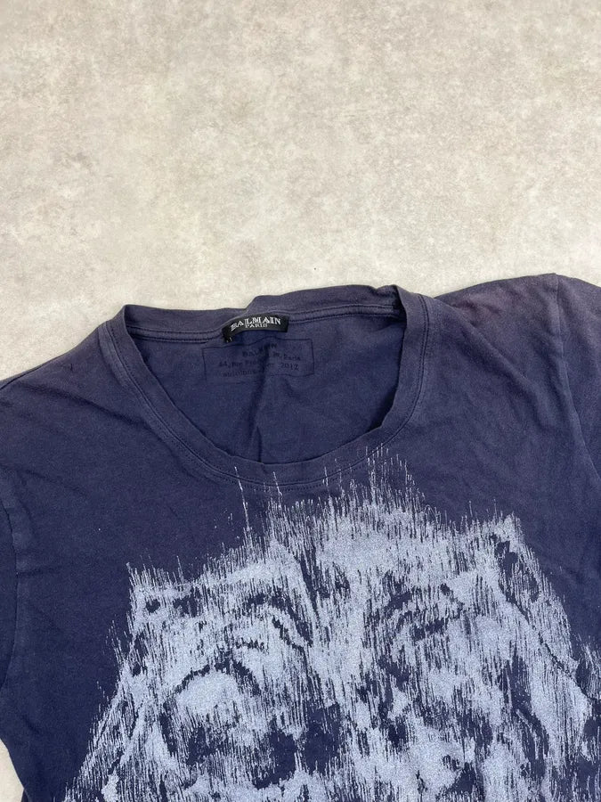 AW2012 Balmain Navy Fading Shield T shirt  PiSoPZr 3