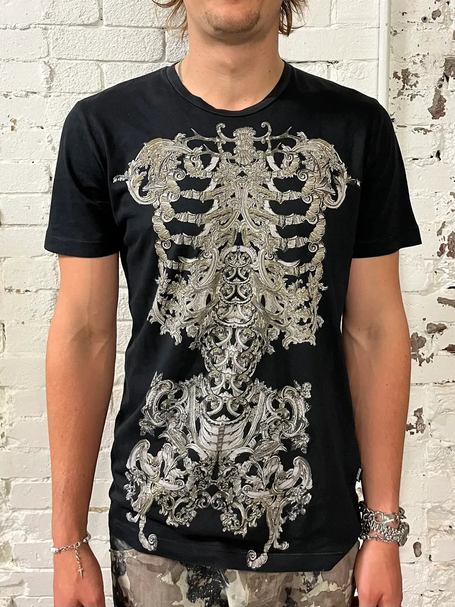 AW2012 Cavalli Skeleton Ornament Black T-Shirt zBYSHRY 0
