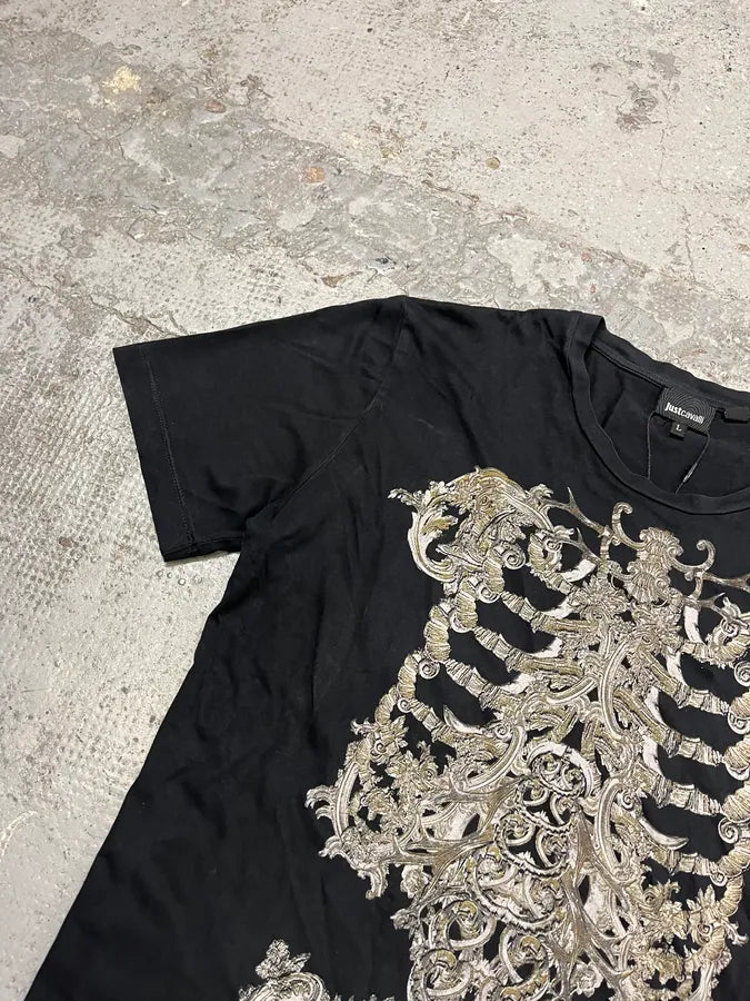 AW2012 Cavalli Skeleton Ornament Black T-Shirt zBYSHRY 1