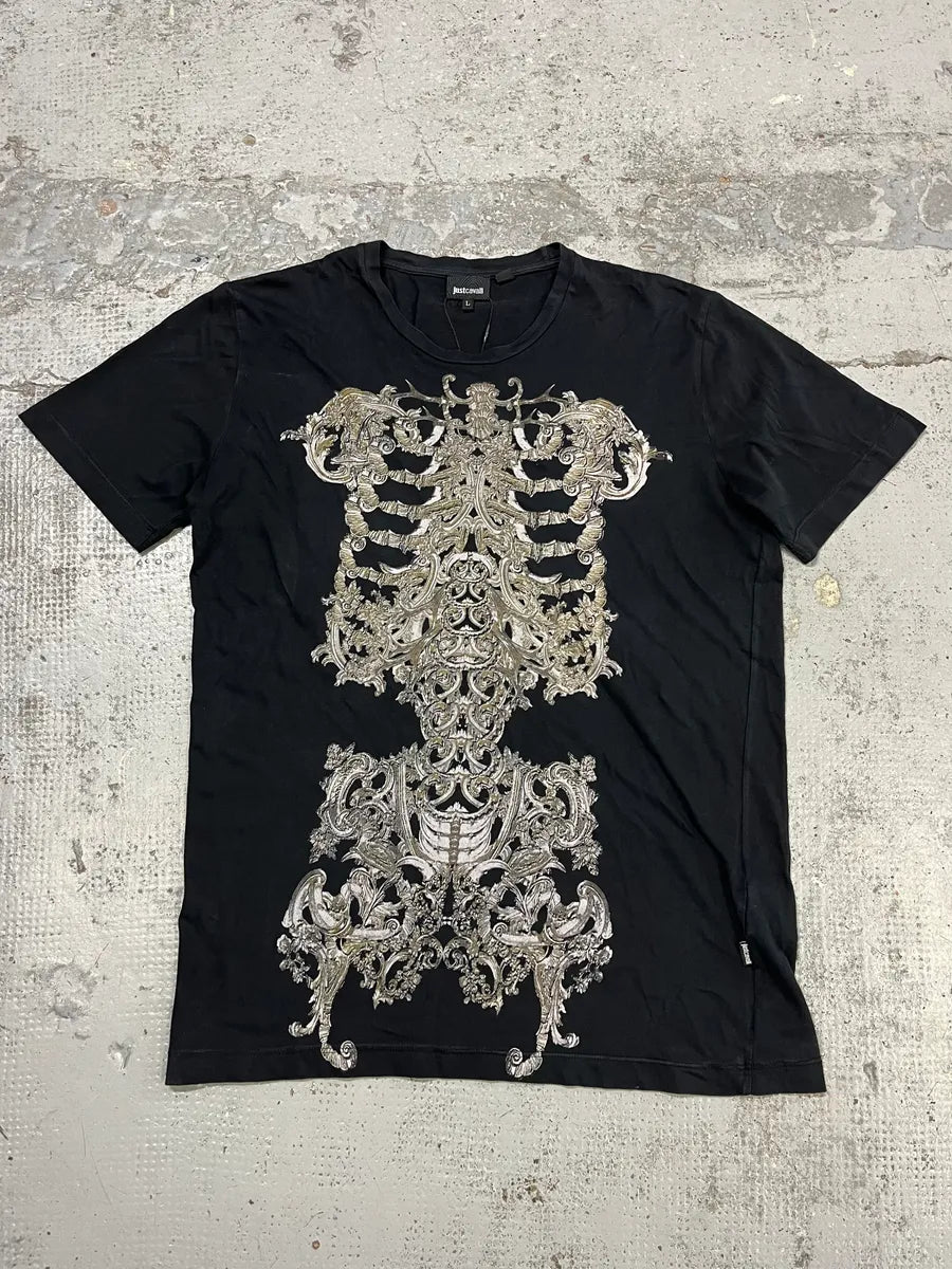 AW2012 Cavalli Skeleton Ornament Black T-Shirt zBYSHRY 2