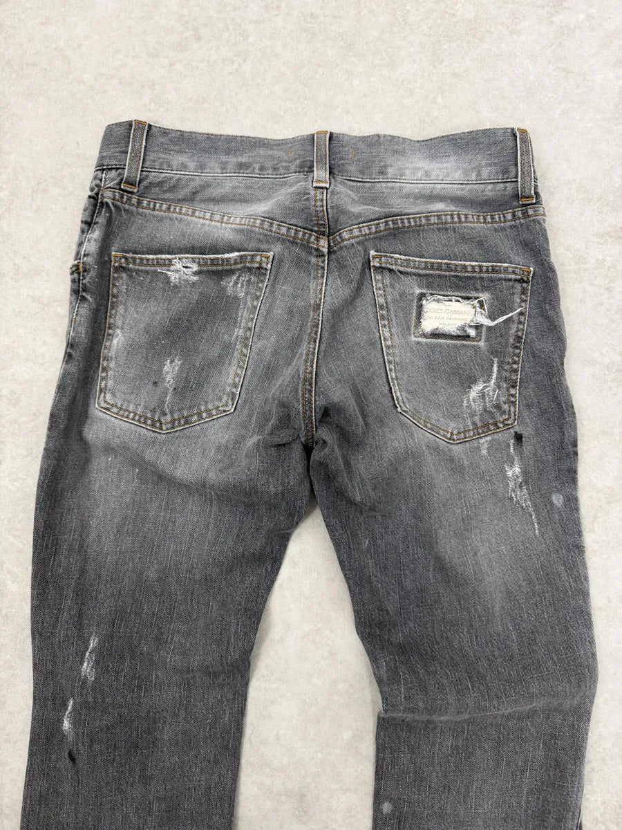 AW2012 Dolce & Gabbana Grey Distressed Slim Denim Jeans UBtJnaG 3