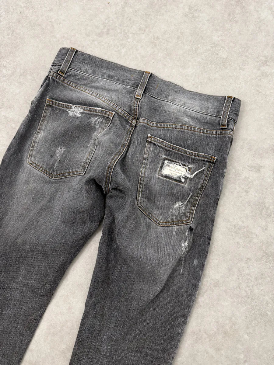 AW2012 Dolce & Gabbana Grey Distressed Slim Denim Jeans UBtJnaG 7