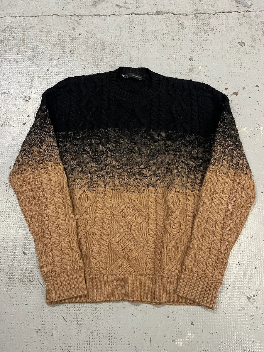 AW2012 Dsquared2 Gradient Cable Knit Black & Beige Wool Sweater UemZeSm 0