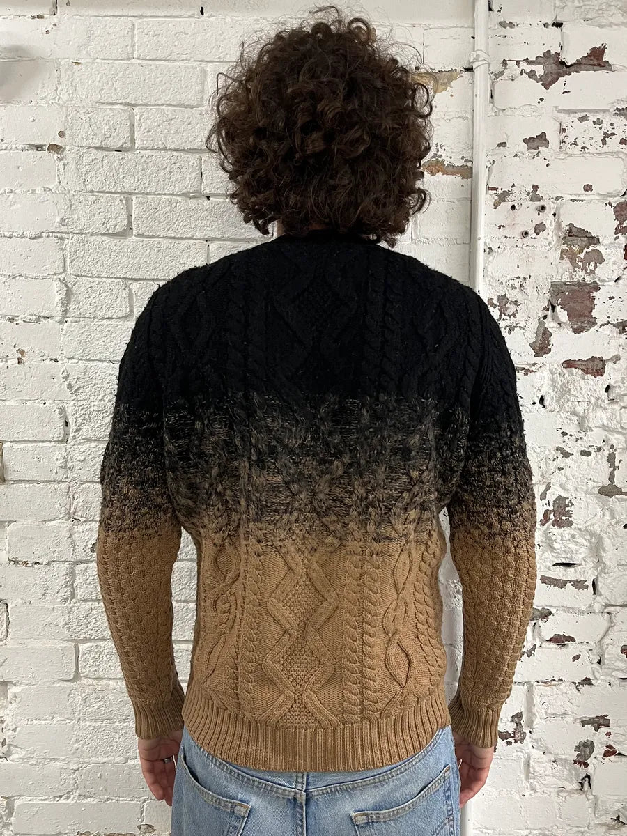 AW2012 Dsquared2 Gradient Cable Knit Black & Beige Wool Sweater UemZeSm 2