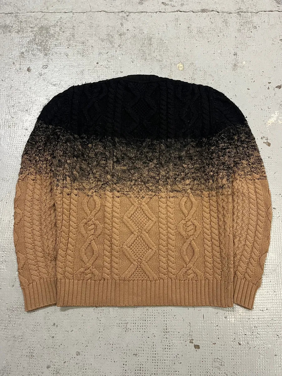 AW2012 Dsquared2 Gradient Cable Knit Black & Beige Wool Sweater UemZeSm 3