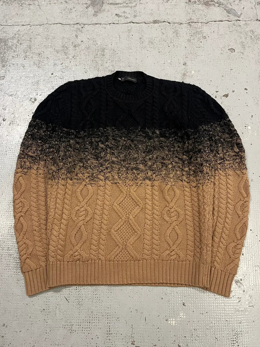 AW2012 Dsquared2 Gradient Cable Knit Black & Beige Wool Sweater UemZeSm 4