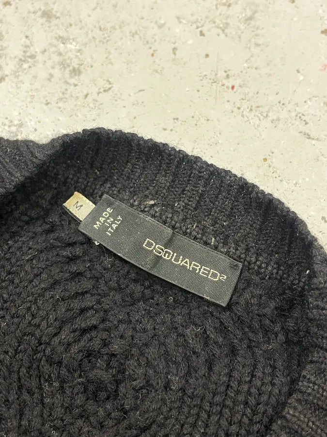 AW2012 Dsquared2 Gradient Cable Knit Black & Beige Wool Sweater UemZeSm 7