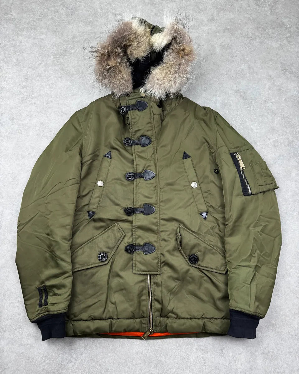 AW2012 Dsquared2 Khaki Nylon Faux-Fur Hooded Cargo Jacket NKpNdUm 0