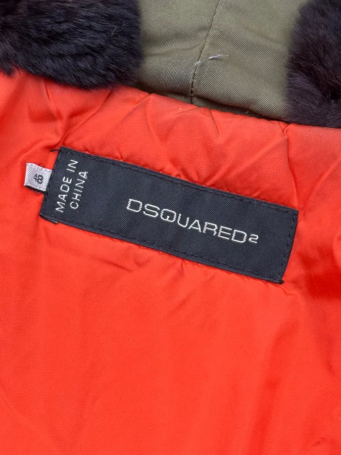 AW2012 Dsquared2 Khaki Nylon Faux-Fur Hooded Cargo Jacket NKpNdUm 12