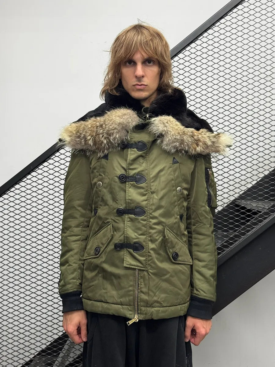 AW2012 Dsquared2 Khaki Nylon Faux-Fur Hooded Cargo Jacket NKpNdUm 2