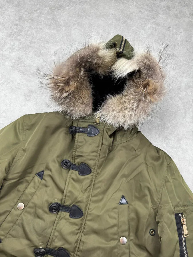 AW2012 Dsquared2 Khaki Nylon Faux-Fur Hooded Cargo Jacket NKpNdUm 5