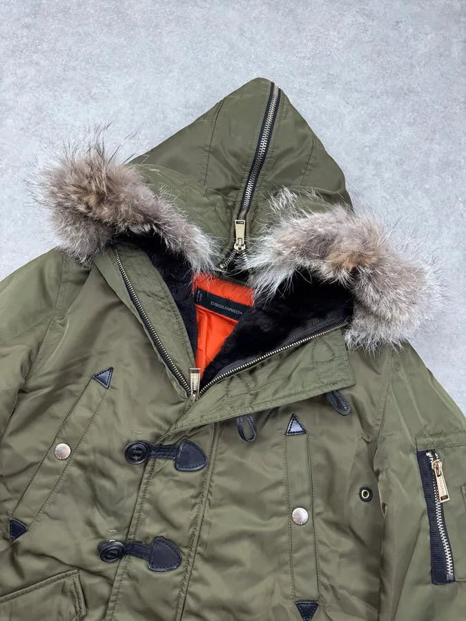 AW2012 Dsquared2 Khaki Nylon Faux-Fur Hooded Cargo Jacket NKpNdUm 6