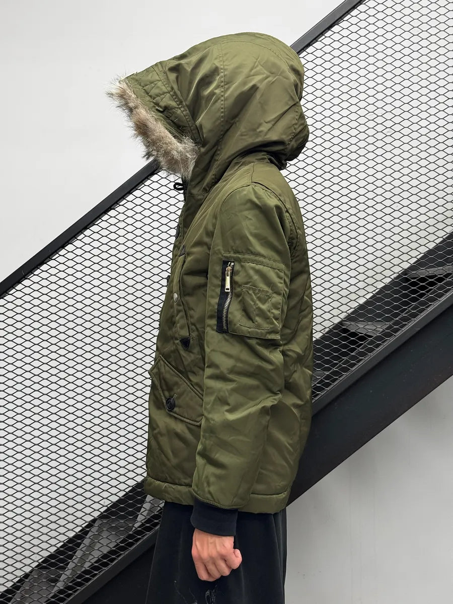 AW2012 Dsquared2 Khaki Nylon Faux-Fur Hooded Cargo Jacket NKpNdUm 3