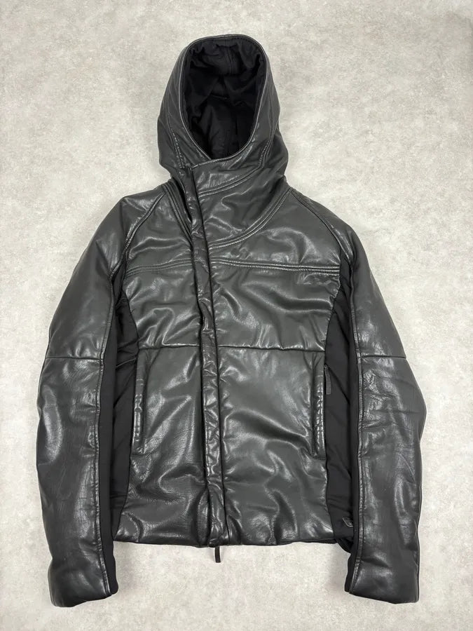 AW2012 Emporio Armani Asymmetrical Black Leather Jacket evtdUHC 0