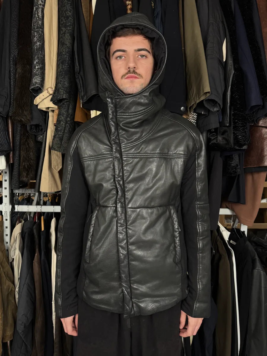 AW2012 Emporio Armani Asymmetrical Black Leather Jacket evtdUHC 1
