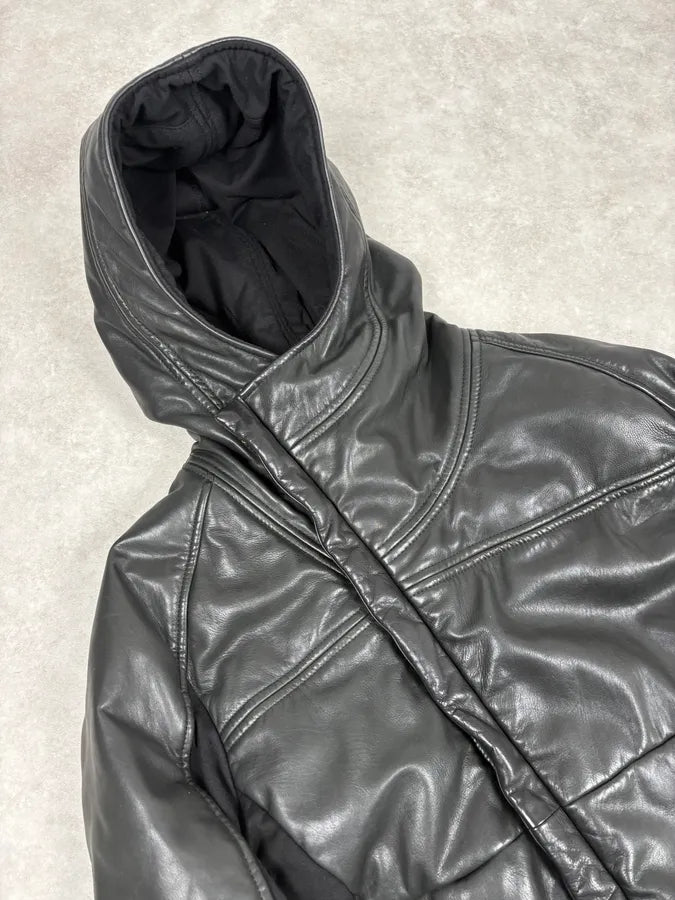 AW2012 Emporio Armani Asymmetrical Black Leather Jacket evtdUHC 4
