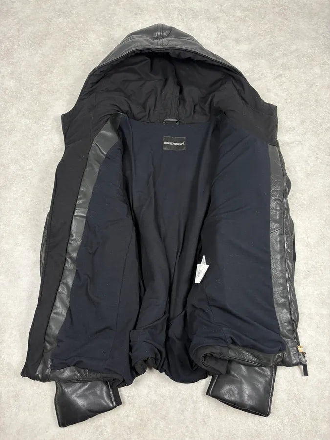 AW2012 Emporio Armani Asymmetrical Black Leather Jacket evtdUHC 6