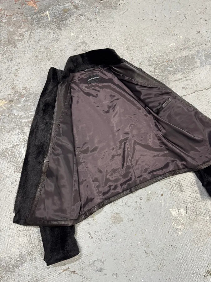 AW2012 Emporio Armani Asymmetrical Zip Black Pony Hair Leather Jacket VIENJEB 10