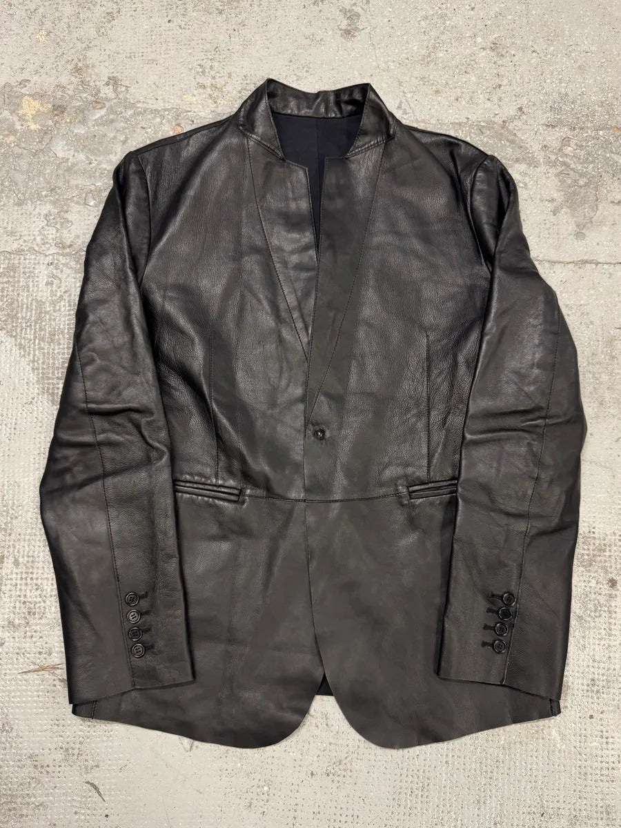AW2012 Emporio Armani Avant-Garde Black Leather Suit Jacket wzqpfMK 0