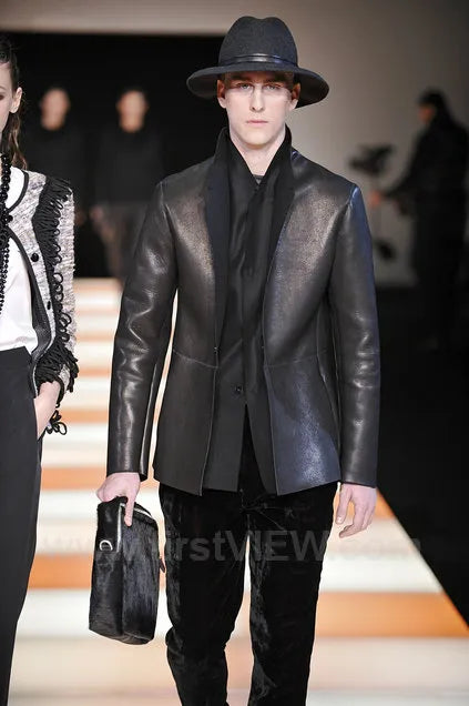 AW2012 Emporio Armani Avant-Garde Black Leather Suit Jacket wzqpfMK 1