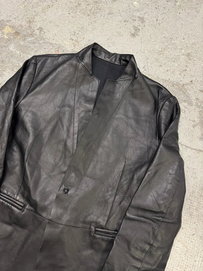 AW2012 Emporio Armani Avant-Garde Black Leather Suit Jacket wzqpfMK 4