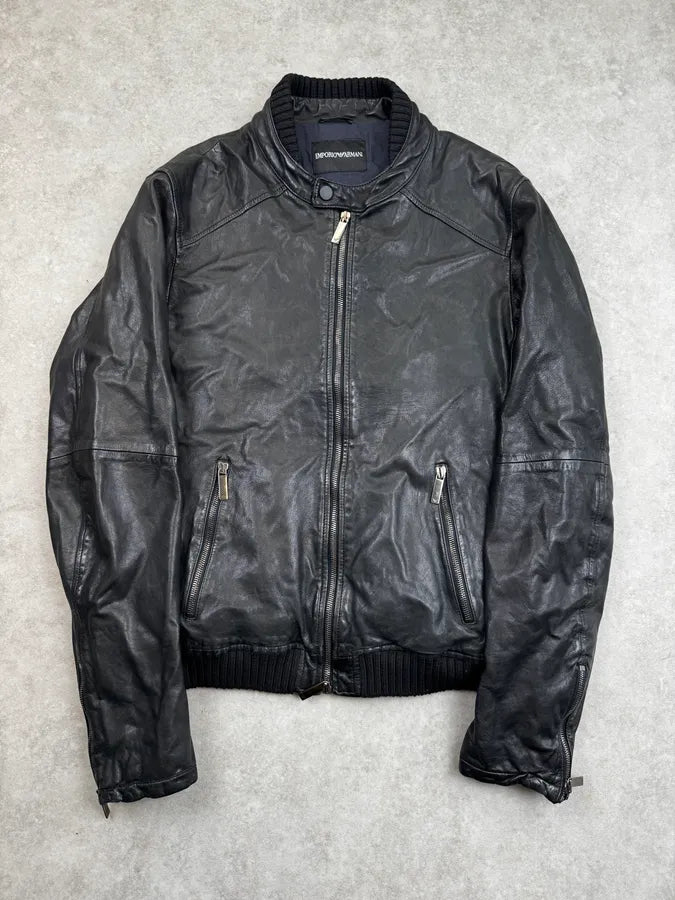 AW2012 Emporio Armani Black Biker Leather Jacket nagmcUP 0