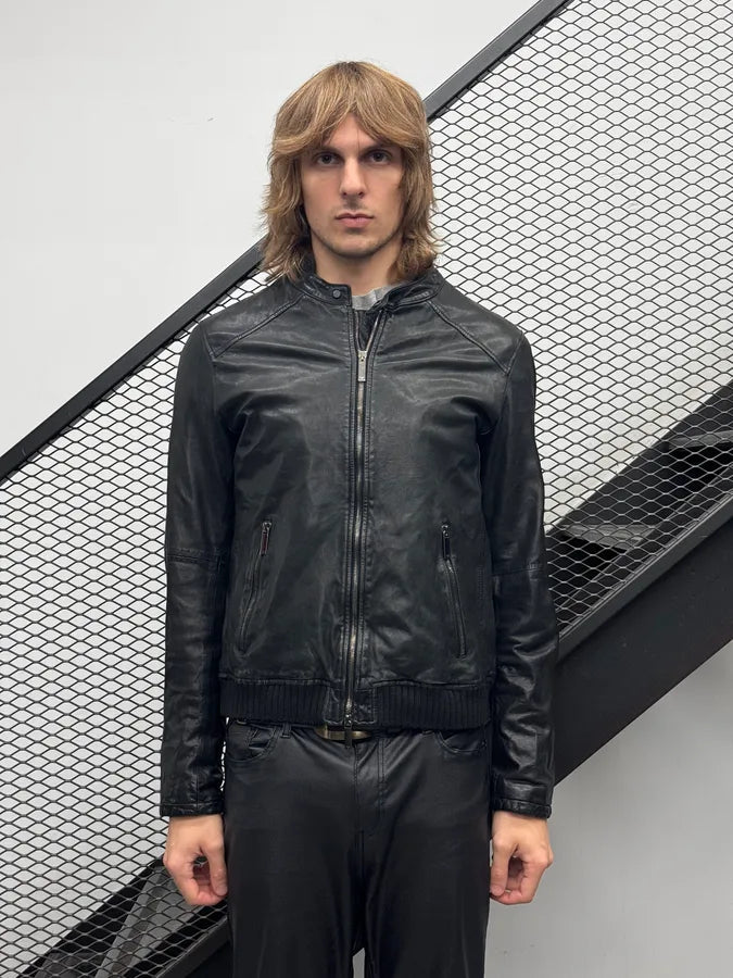 AW2012 Emporio Armani Black Biker Leather Jacket nagmcUP 2
