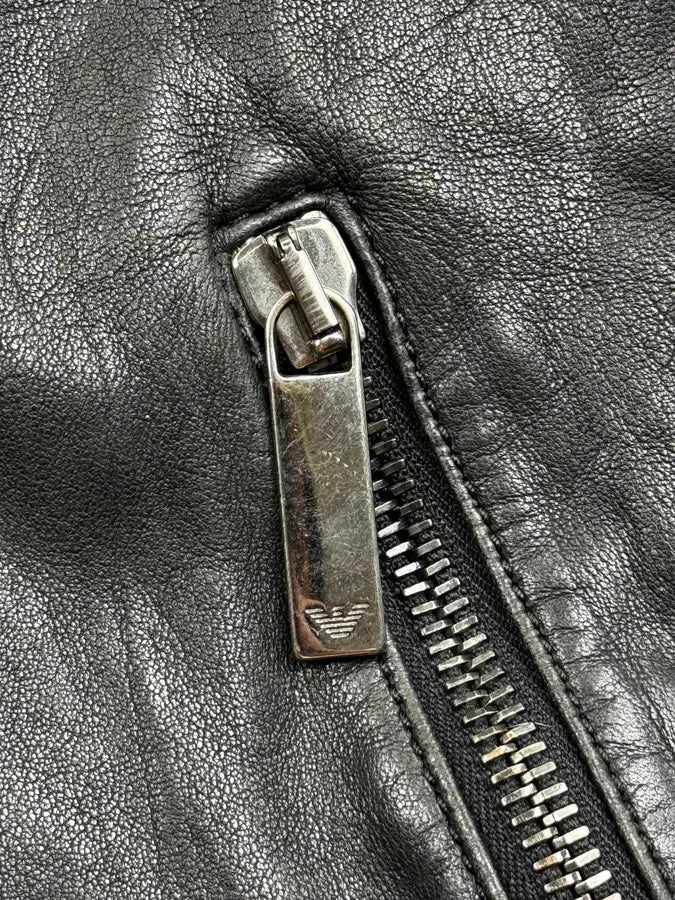 AW2012 Emporio Armani Black Biker Leather Jacket nagmcUP 9