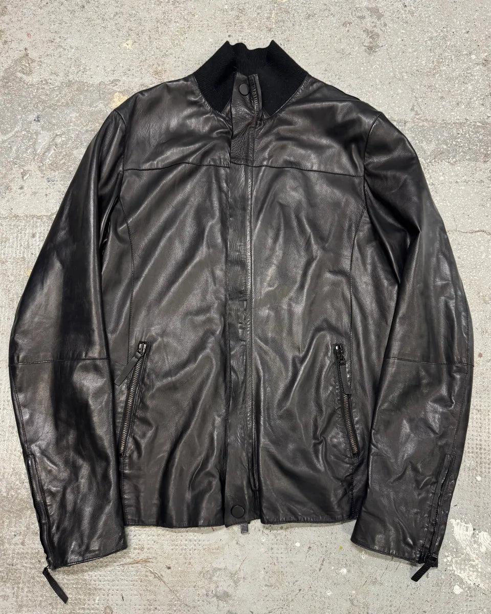 AW2012 Emporio Armani Black Fit Leather Jacket wXsWrBj 0