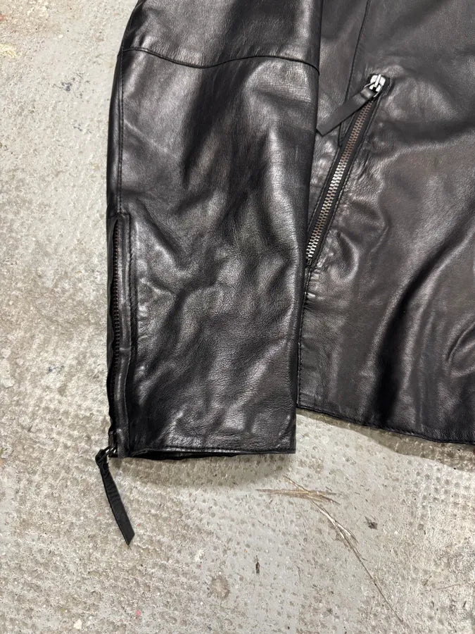 AW2012 Emporio Armani Black Fit Leather Jacket wXsWrBj 4