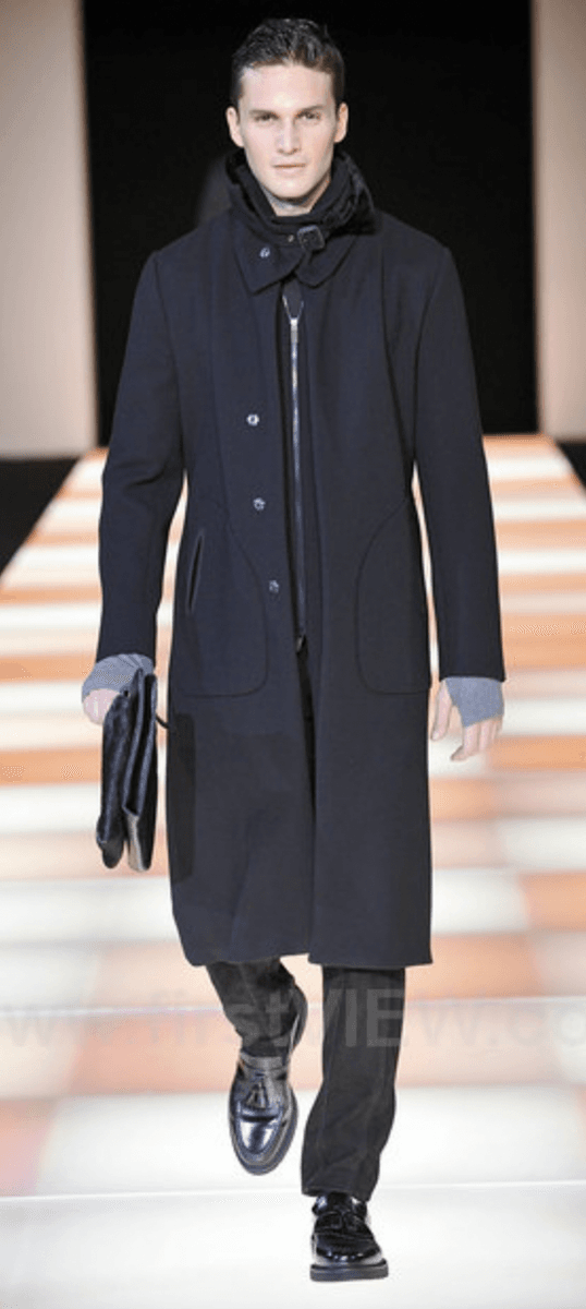 AW2012 Emporio Armani Black Fur Collar Wool Long Coat XWgJEyS 1
