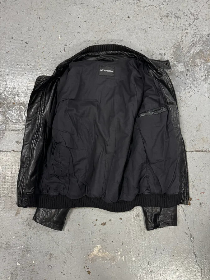 AW2012 Emporio Armani Black Simple Leather Jacket IauYlqf 4