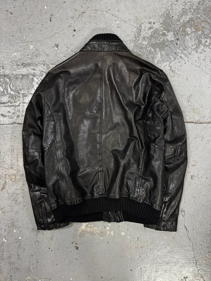 AW2012 Emporio Armani Black Simple Leather Jacket IauYlqf 2