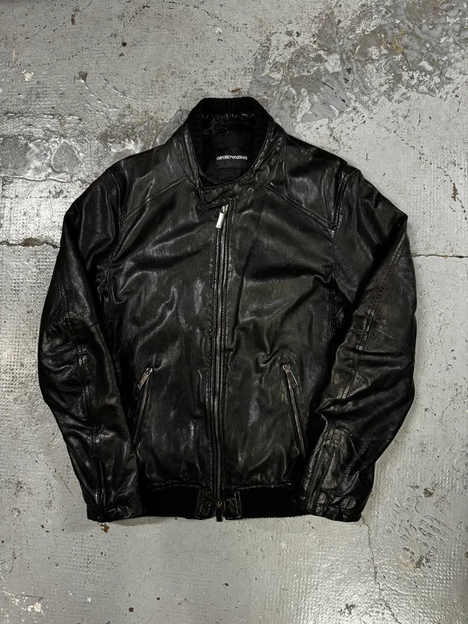 AW2012 Emporio Armani Black Simple Leather Jacket IauYlqf 0