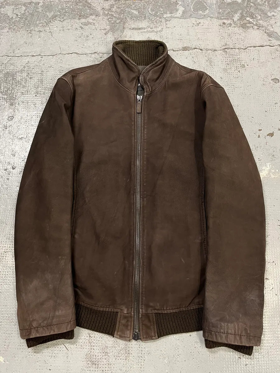 AW2012 Emporio Armani Brown Leather Jacket zCCmgRy 3