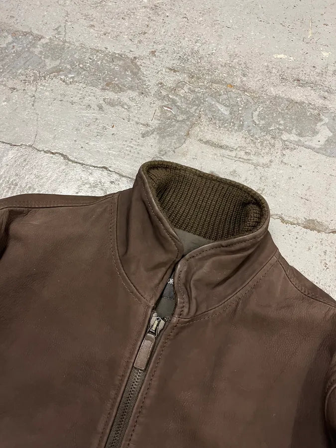 AW2012 Emporio Armani Brown Leather Jacket zCCmgRy 4