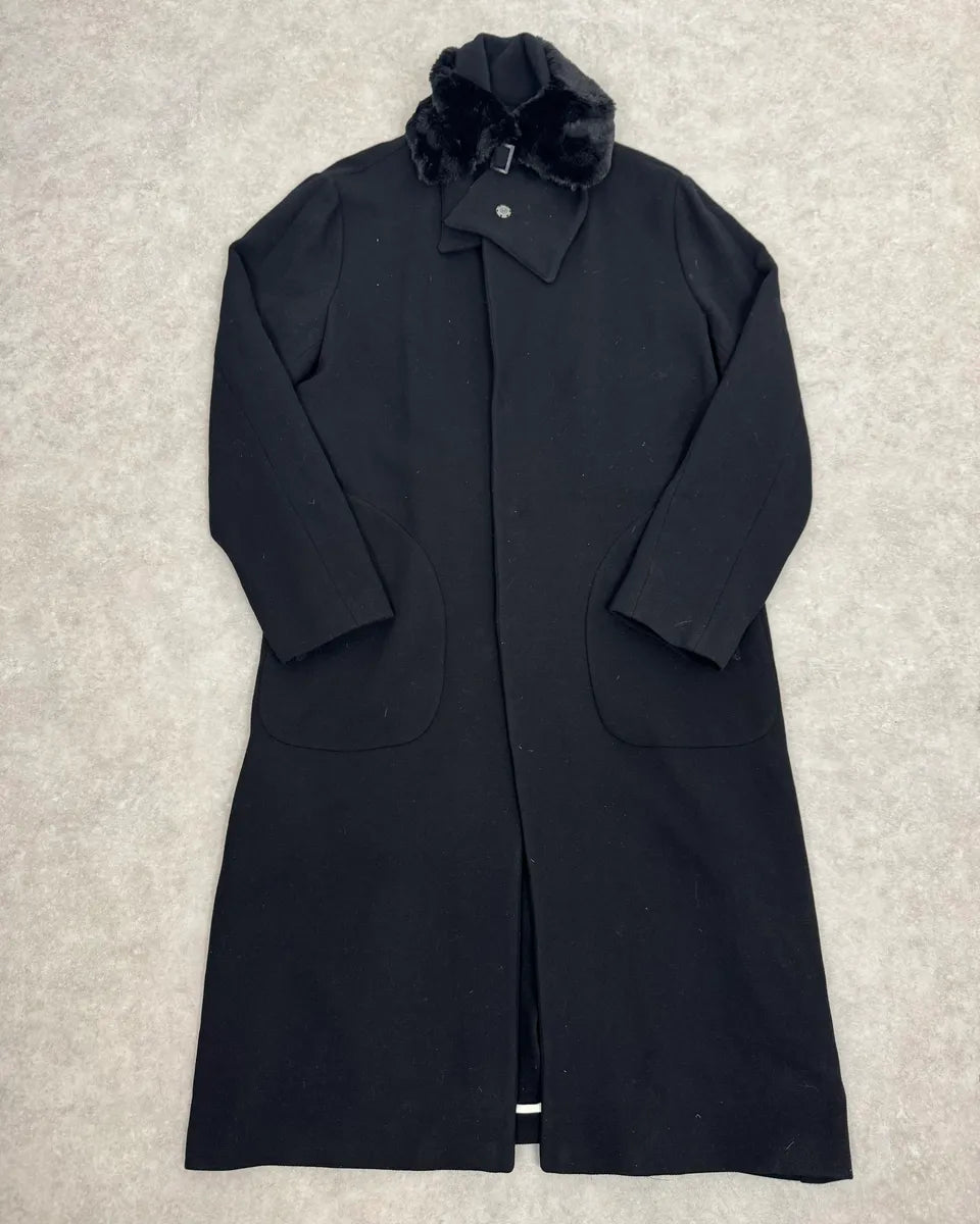 AW2012 Emporio Armani Fur Collar Black Long Coat glexQhw 0