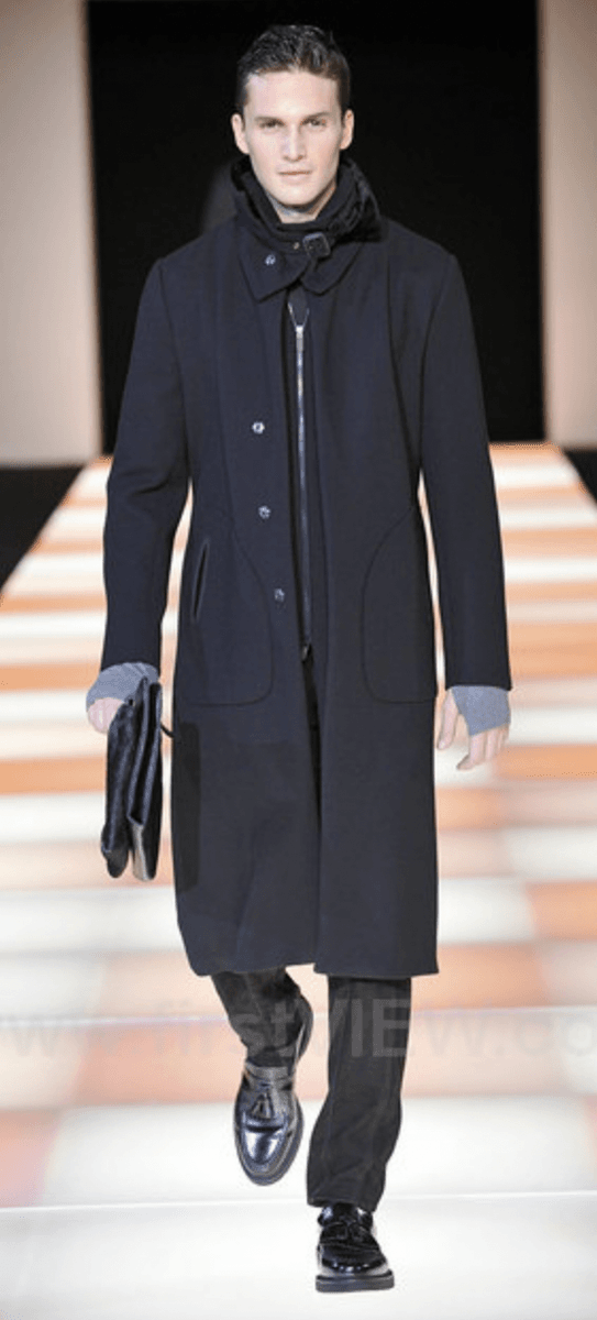 AW2012 Emporio Armani Fur Collar Black Long Coat glexQhw 1