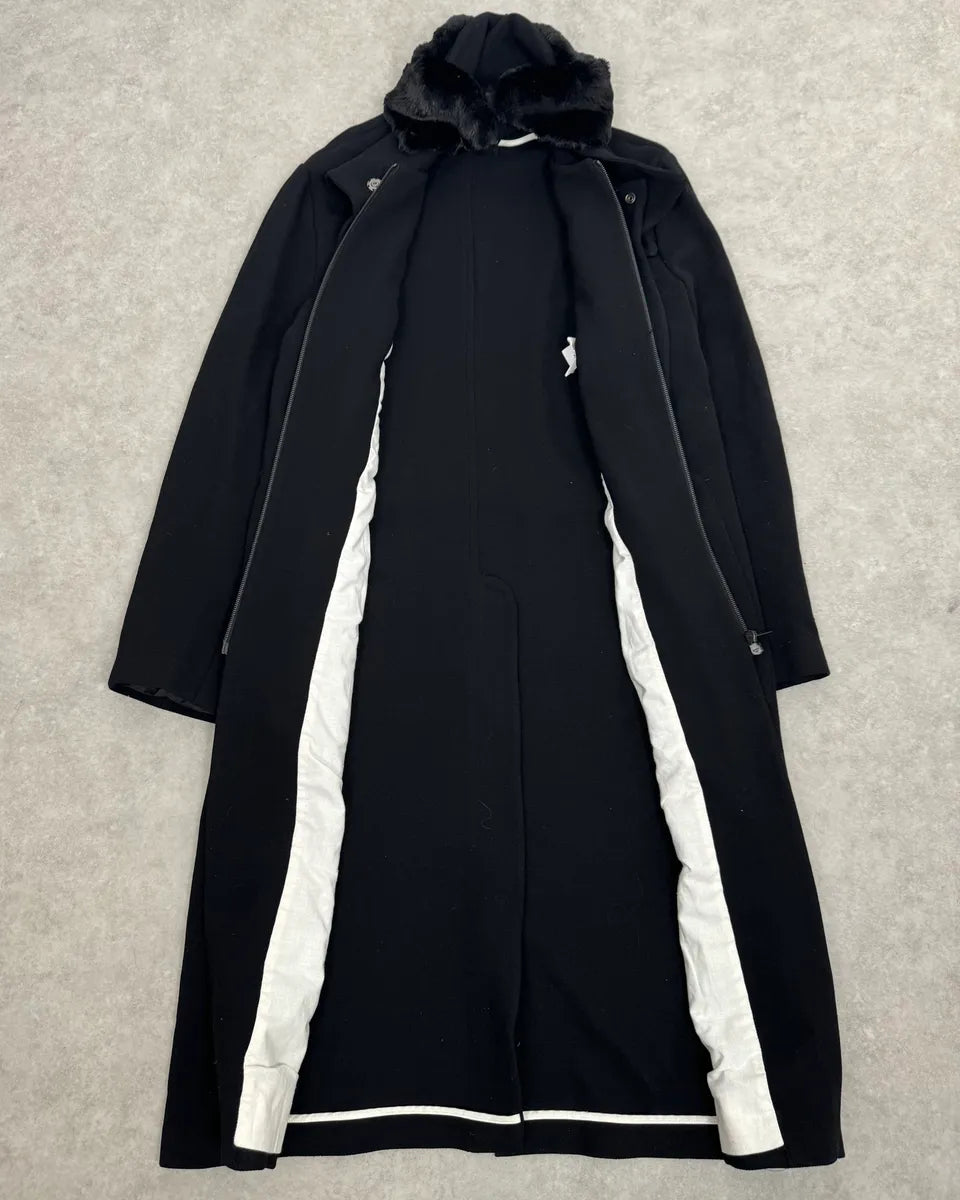 AW2012 Emporio Armani Fur Collar Black Long Coat glexQhw 6