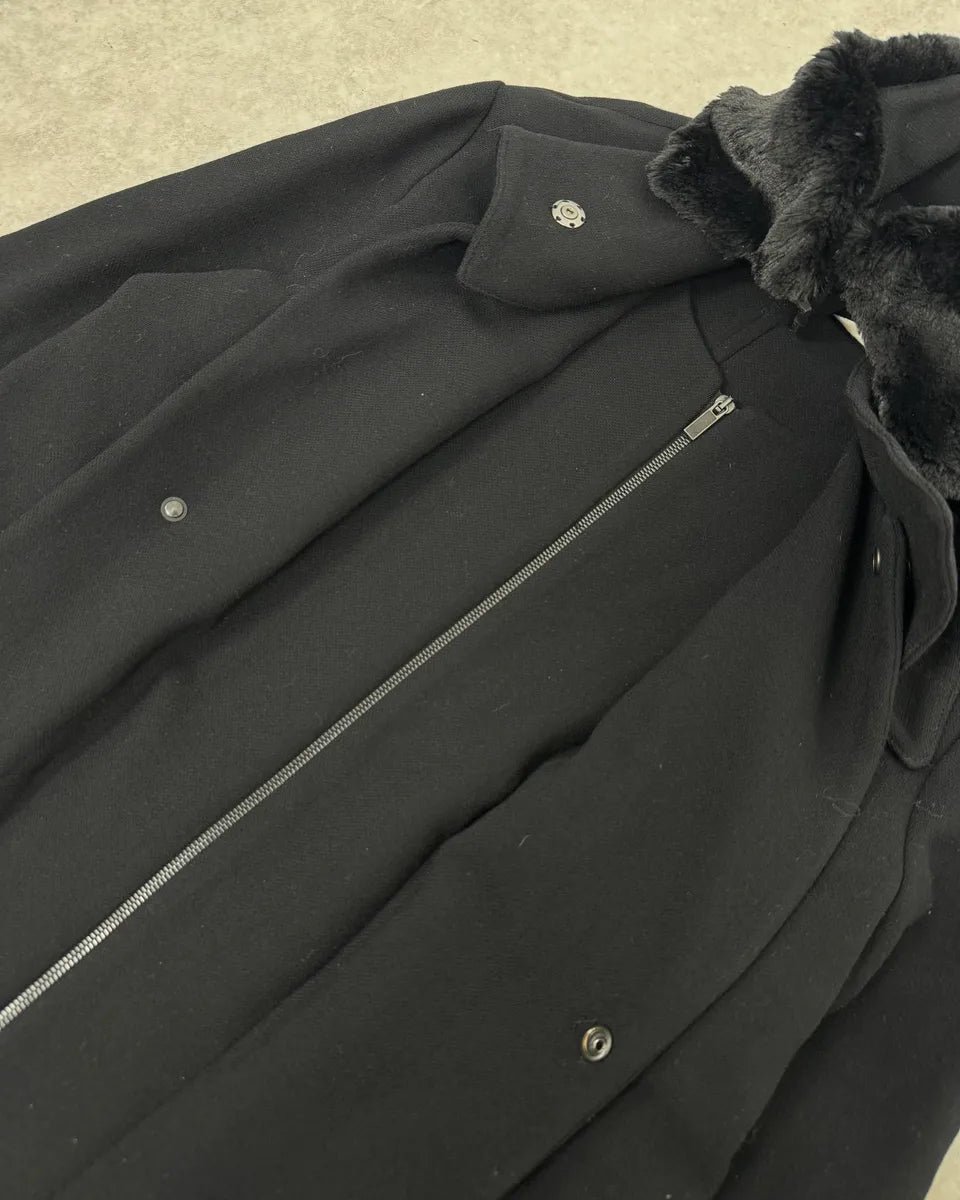AW2012 Emporio Armani Fur Collar Black Long Coat glexQhw 7