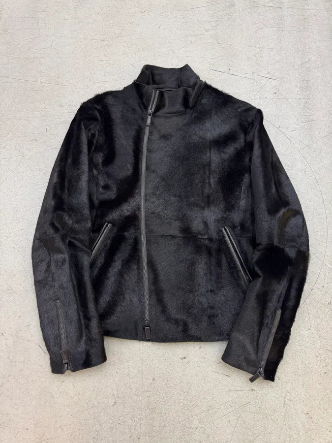 AW2012 Emporio Armani Pony Hair Asymmetrical Zip Black Jacket jiyoVSy 0